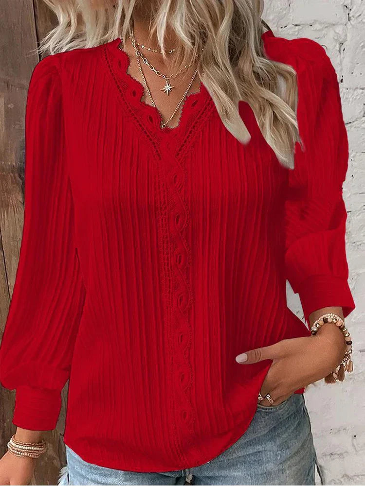 Women's Blouse with Chiffon and Lace Details