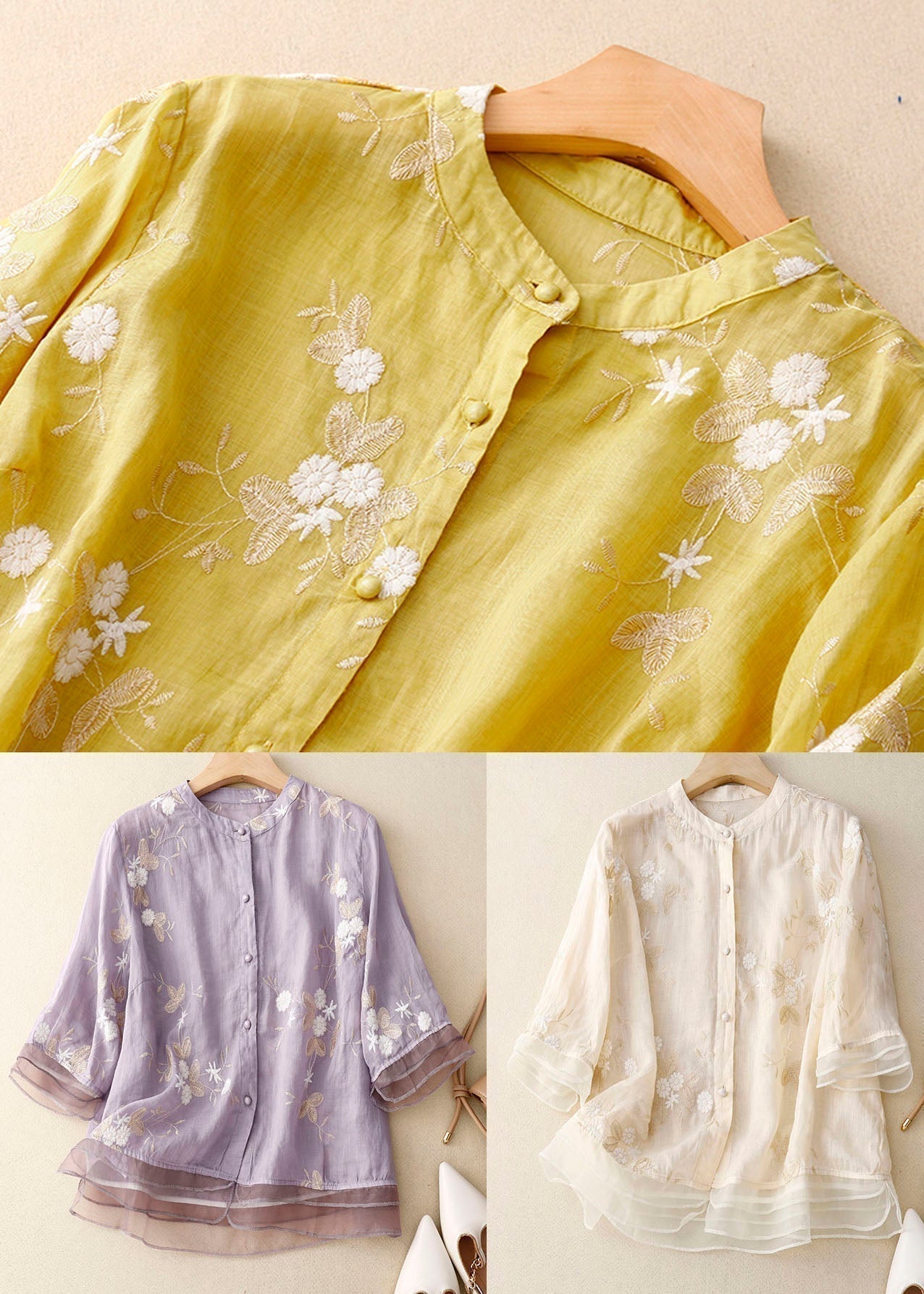 Women's Chic Blouse with Floral Accents