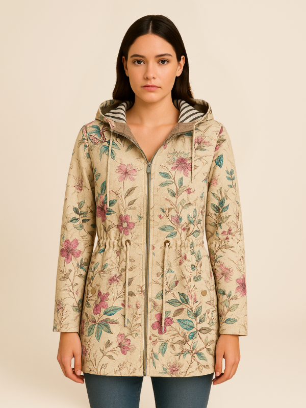 Floral Fleece-Lined Hooded Coat