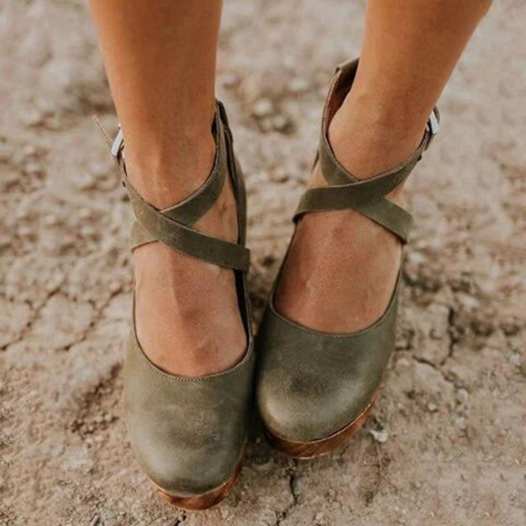 Women's Elegant Wedge Heels with Closed Toe & Ankle Strap