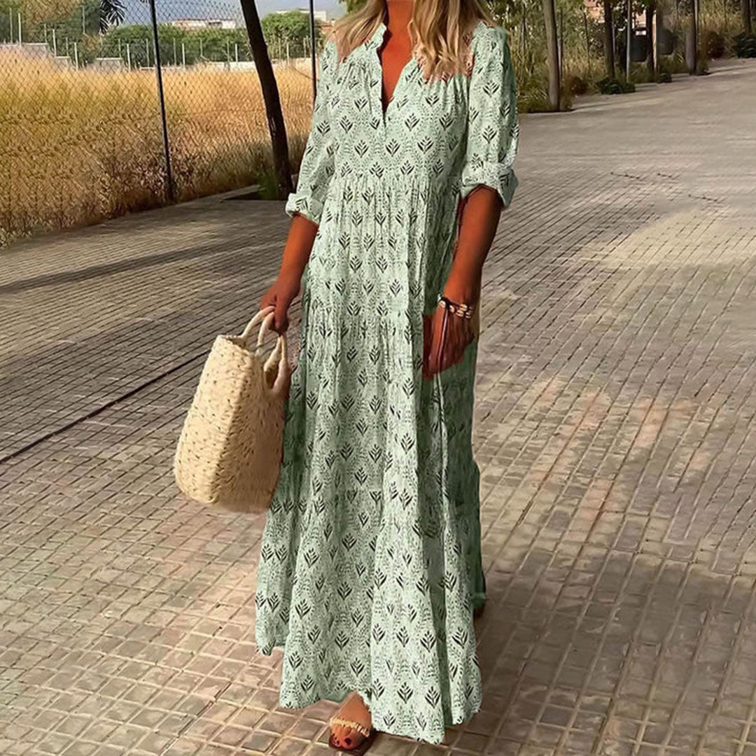 Women's Long Sleeve Dress with Boho Print