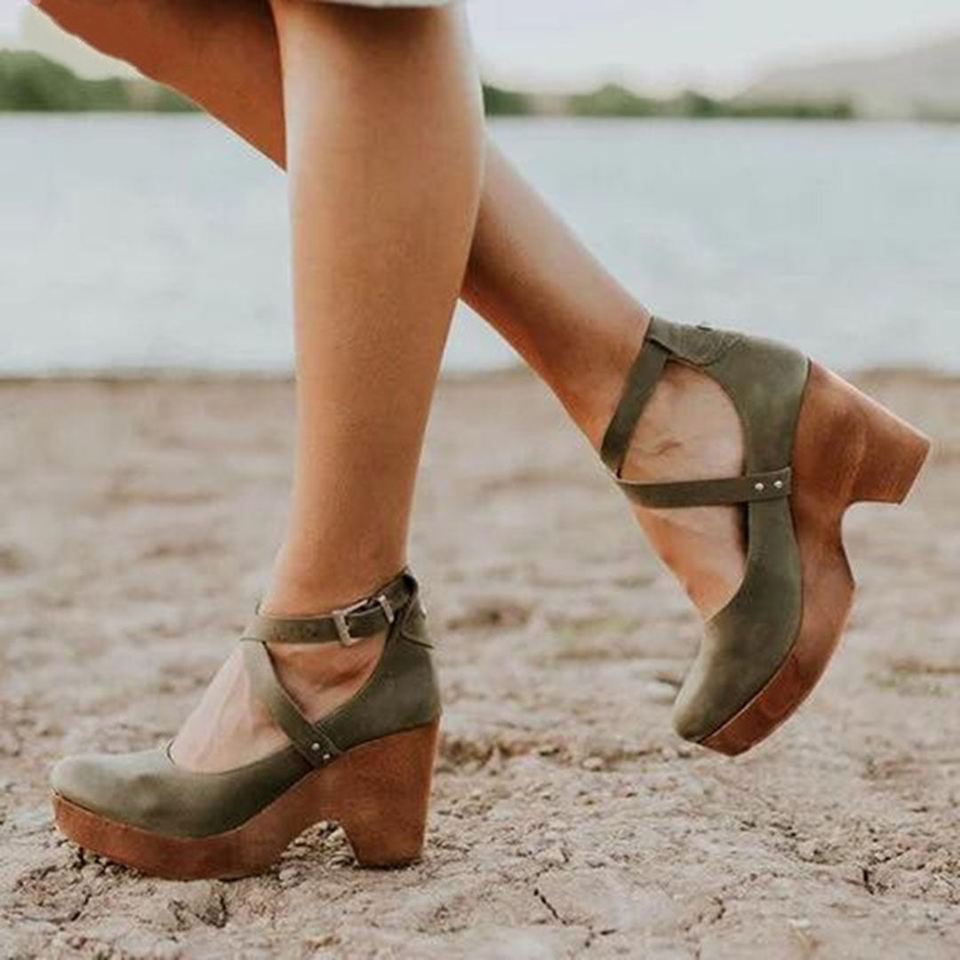 Women's Elegant Wedge Heels with Closed Toe & Ankle Strap