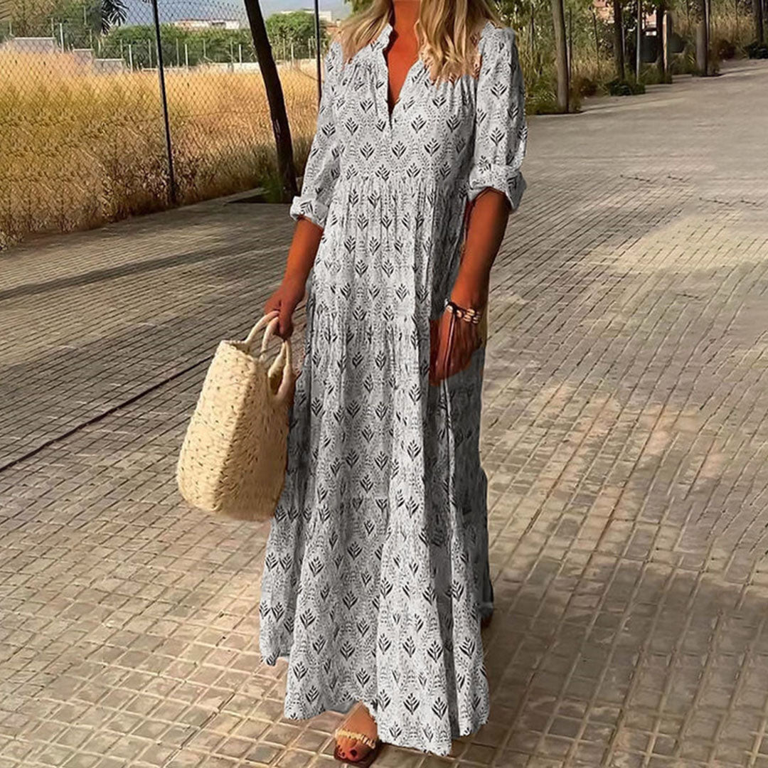 Women's Long Sleeve Dress with Boho Print