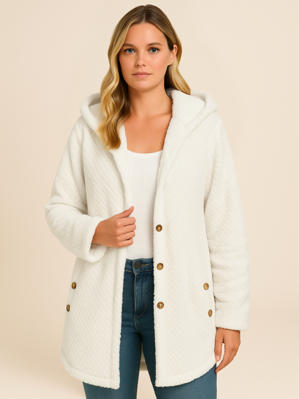 Button-Up Hooded Fleece Coat