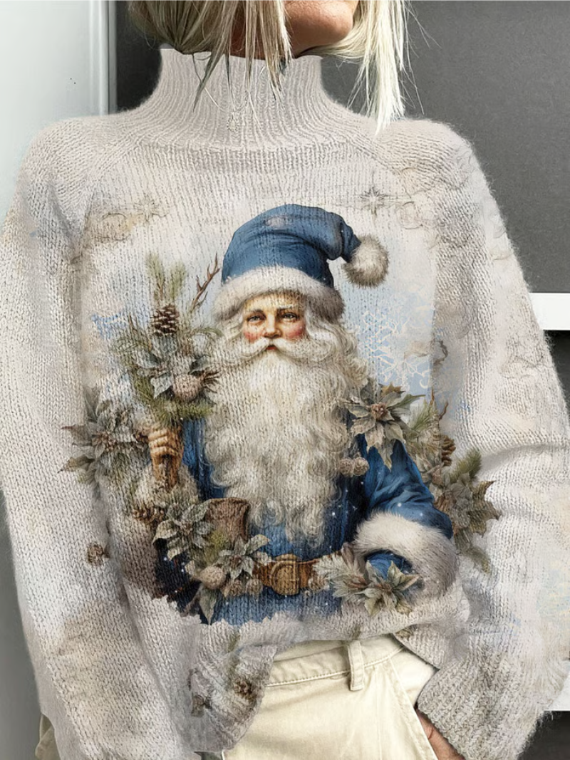 Women's Christmas Sweater with Vintage Santa