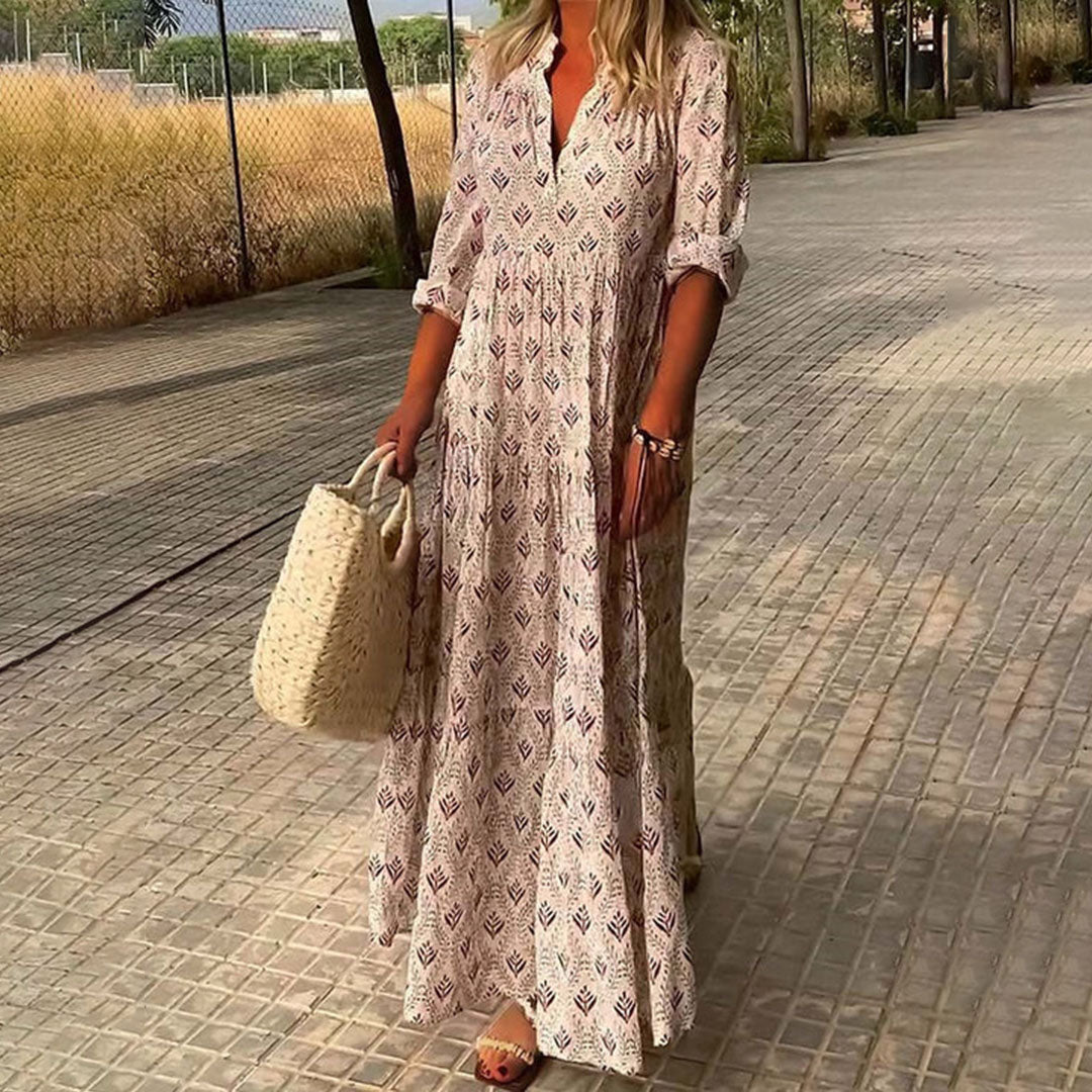 Women's Long Sleeve Dress with Boho Print
