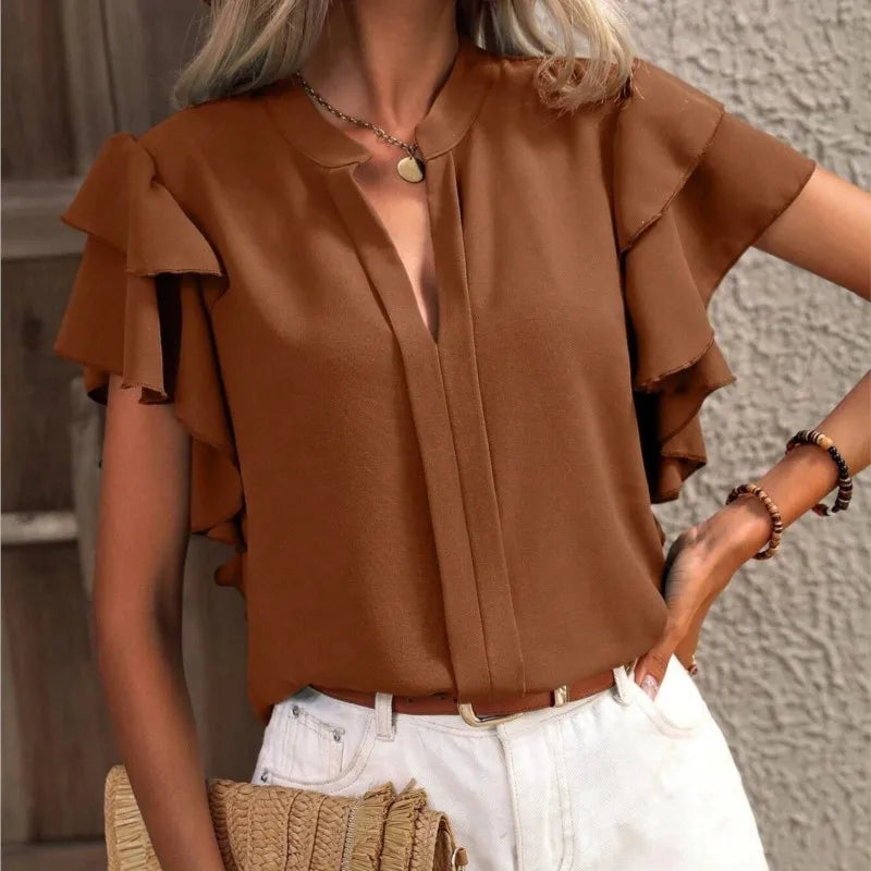 Women's Chic Blouse with Elegant Ruffle Sleeves