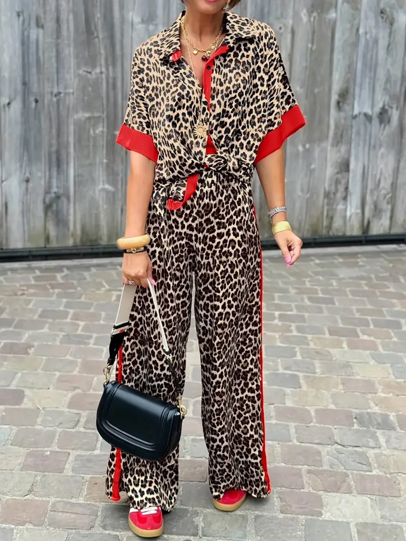 Women's Fluid Leopard Print Wide Ensemble Set