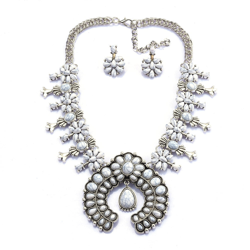 Women's Southwest Turquoise Blossom Necklace Set