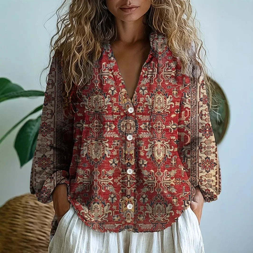 Women's Relaxed Blouse with Nature Print