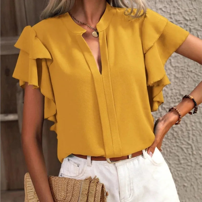Women's Chic Blouse with Elegant Ruffle Sleeves