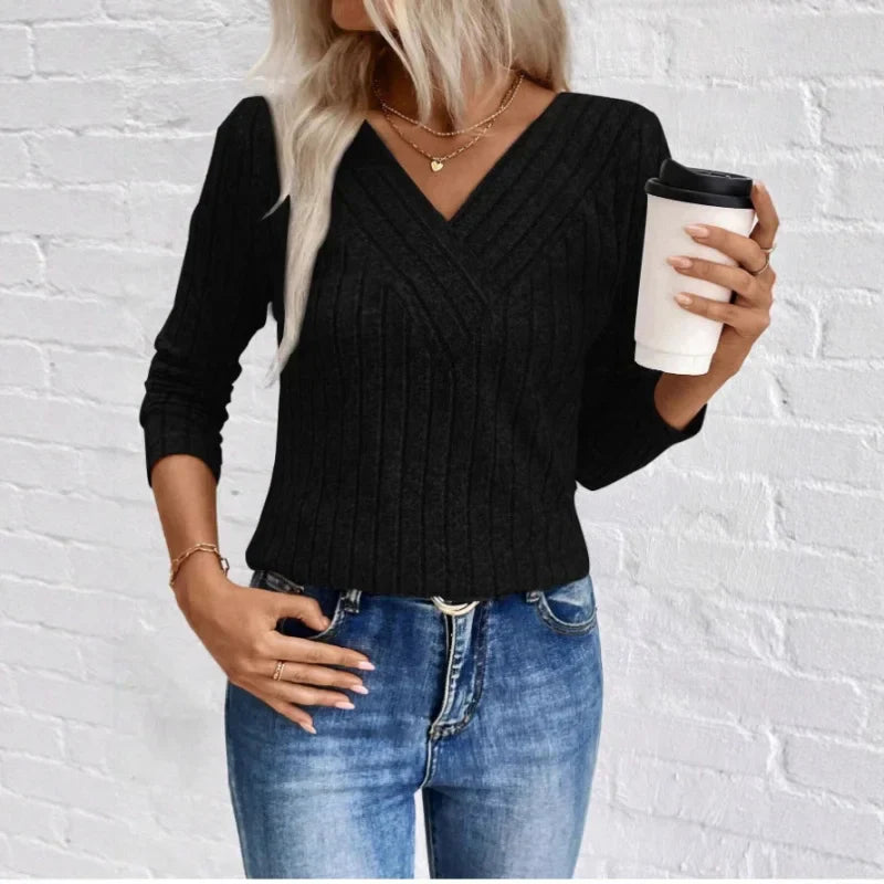 Women's Elegant Sunken Stripe Sweater