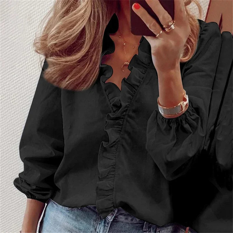 Women's Feminine Blouse with Playful Ruffles