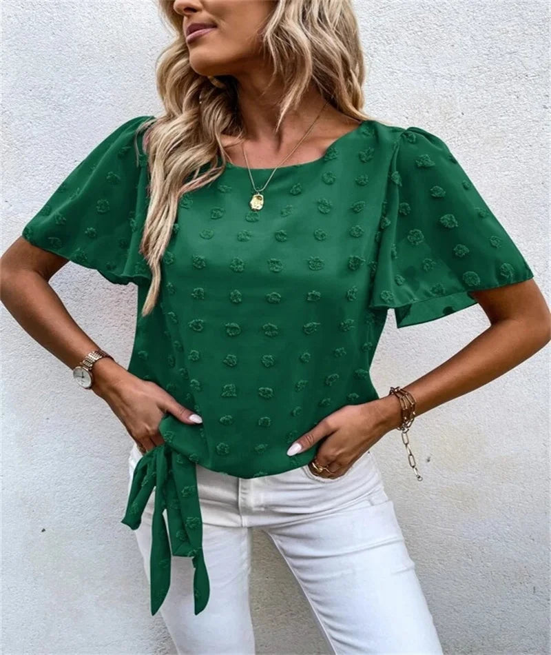Women's Feminine Blouse with 3D Floral Details