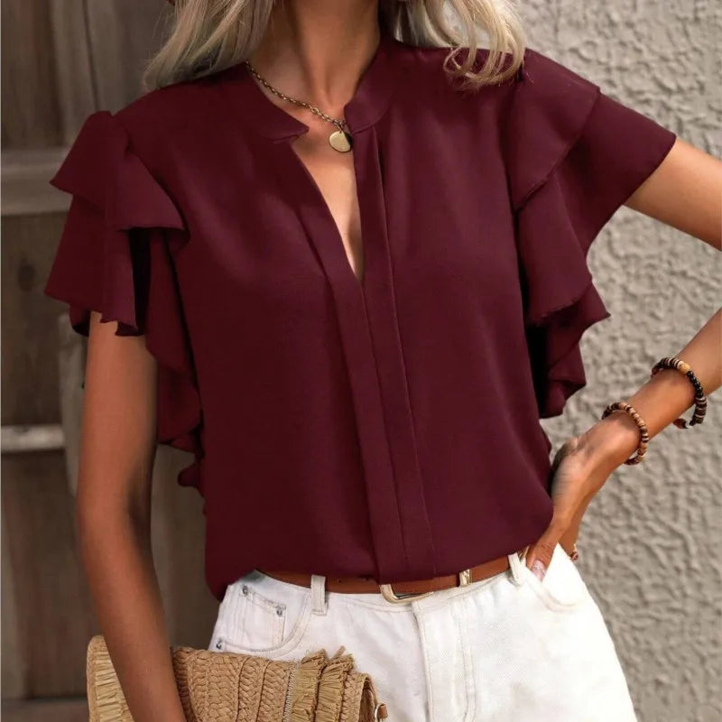 Women's Chic Blouse with Elegant Ruffle Sleeves