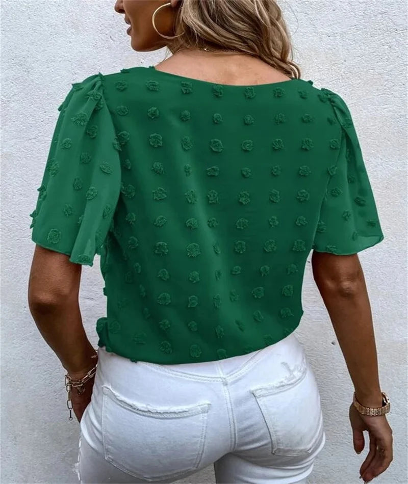 Women's Feminine Blouse with 3D Floral Details