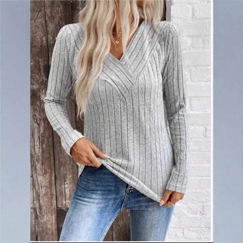 Women's Elegant Sunken Stripe Sweater