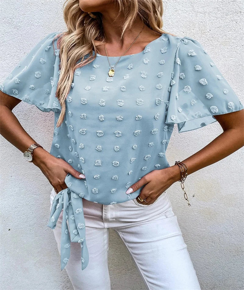 Women's Feminine Blouse with 3D Floral Details