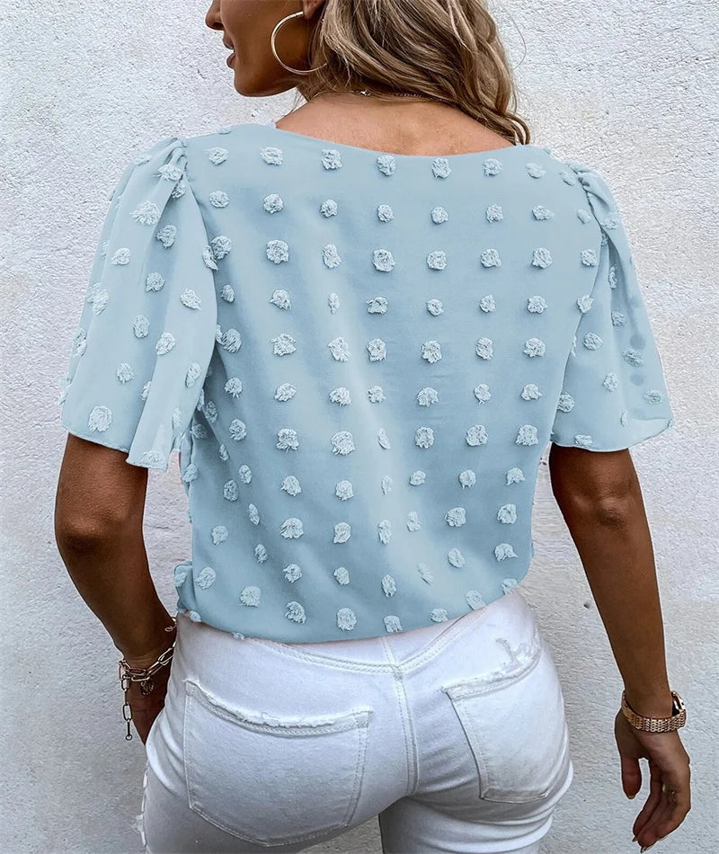 Women's Feminine Blouse with 3D Floral Details