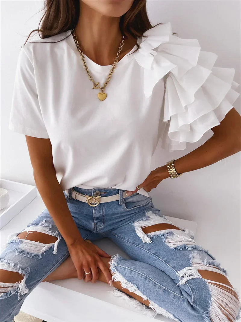 Women's Chic Top with Bold Ruffle Sleeves