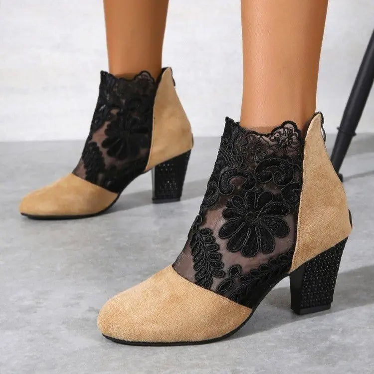 Women's Elegant Lacy High Heels Mesh Boots