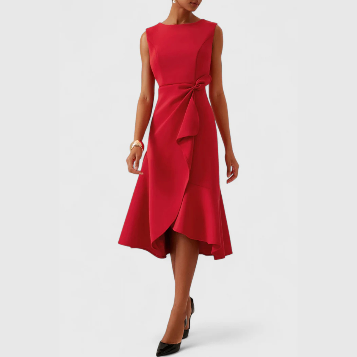 Women's Draped Asymmetric Midi Dress