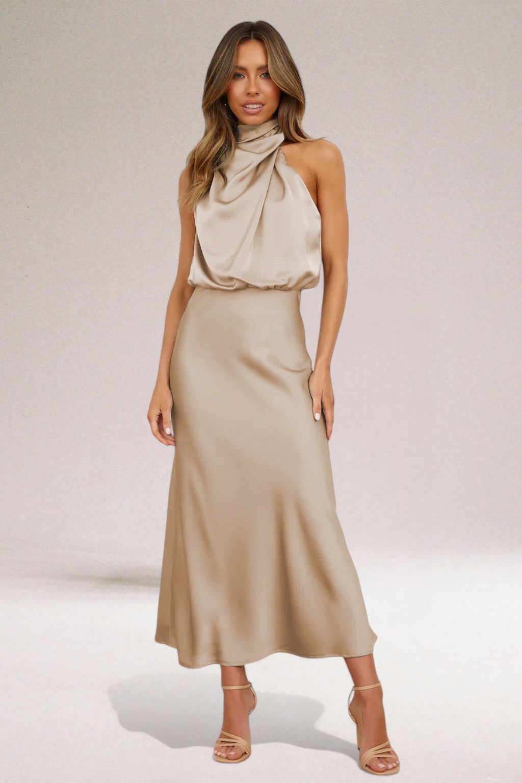 Women's Elegant Satin Halter Neck Dress