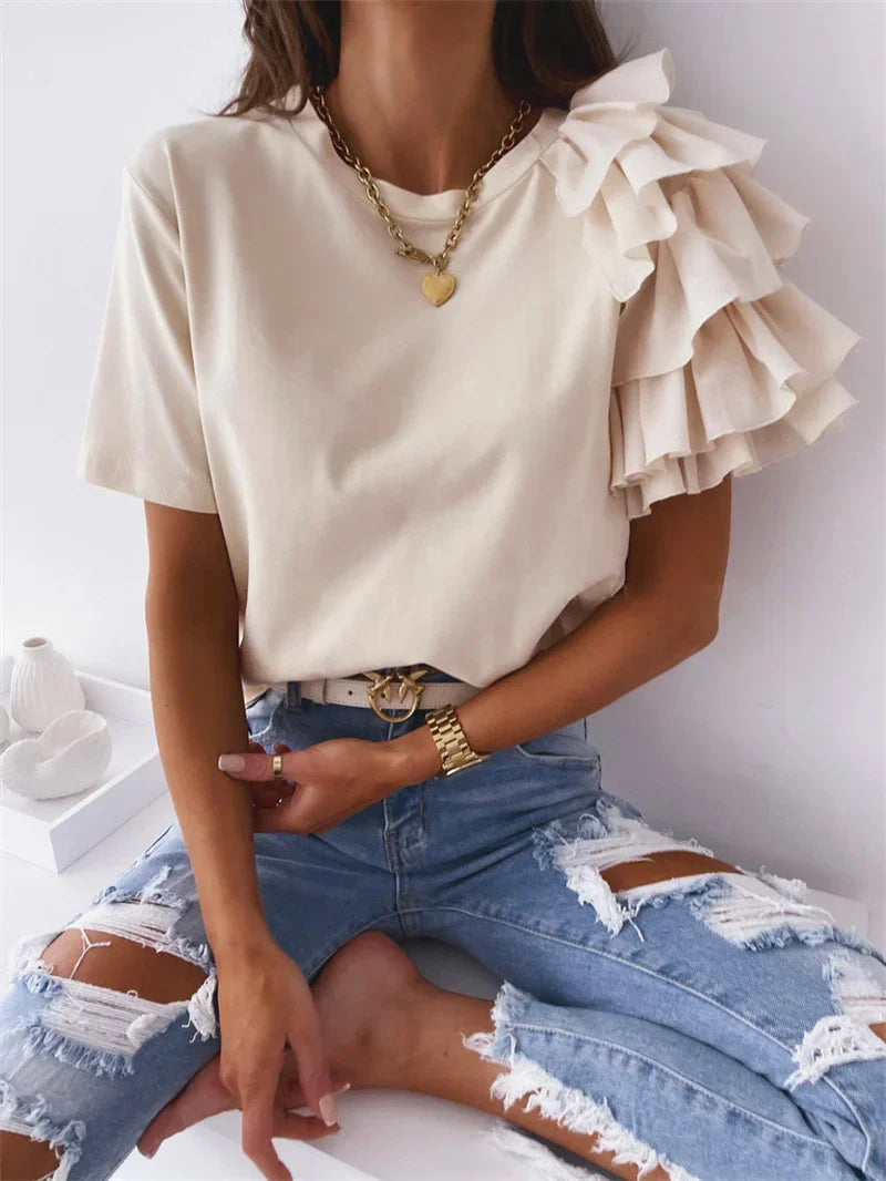 Women's Chic Top with Bold Ruffle Sleeves