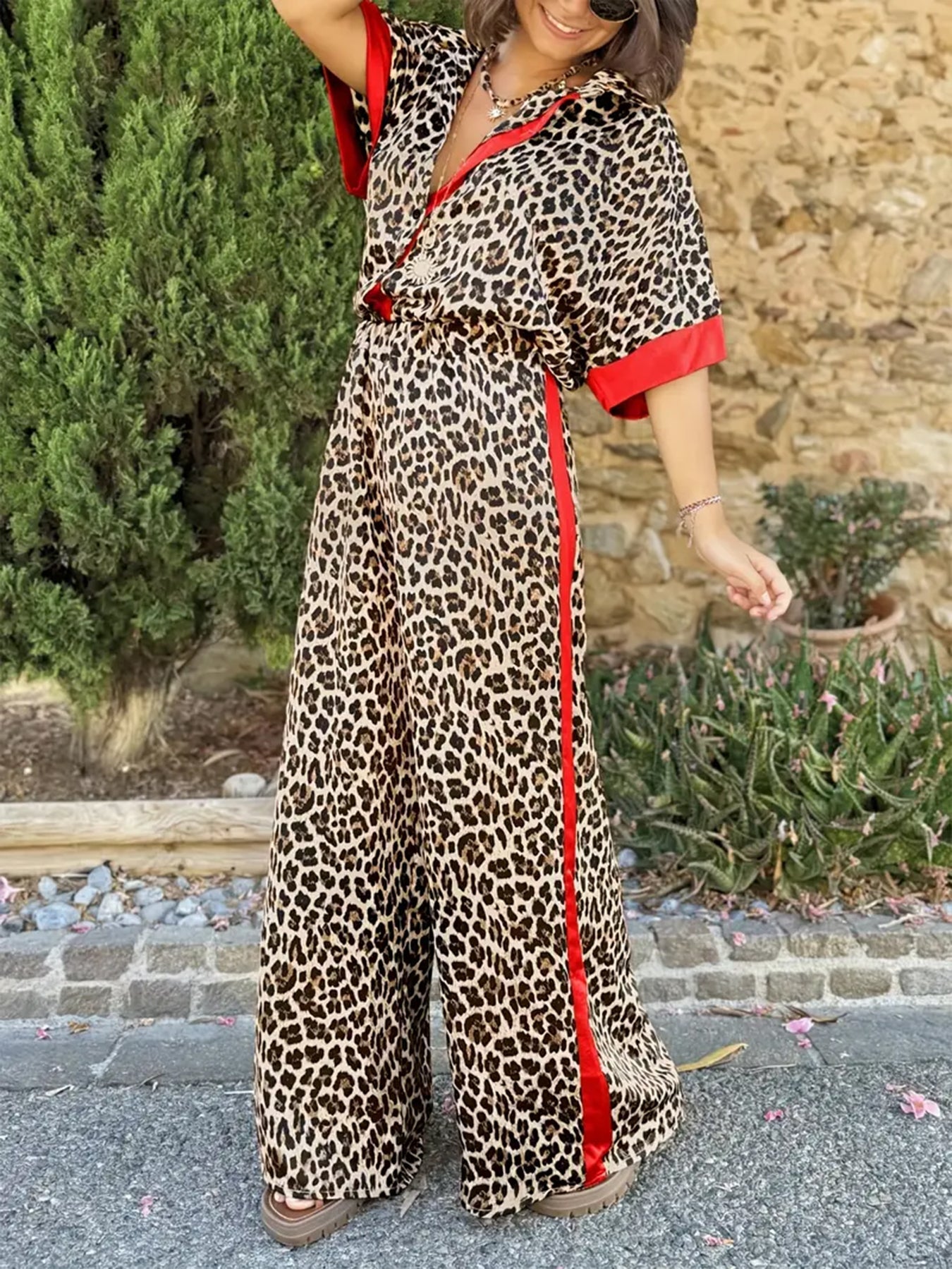 Women's Fluid Leopard Print Wide Ensemble Set