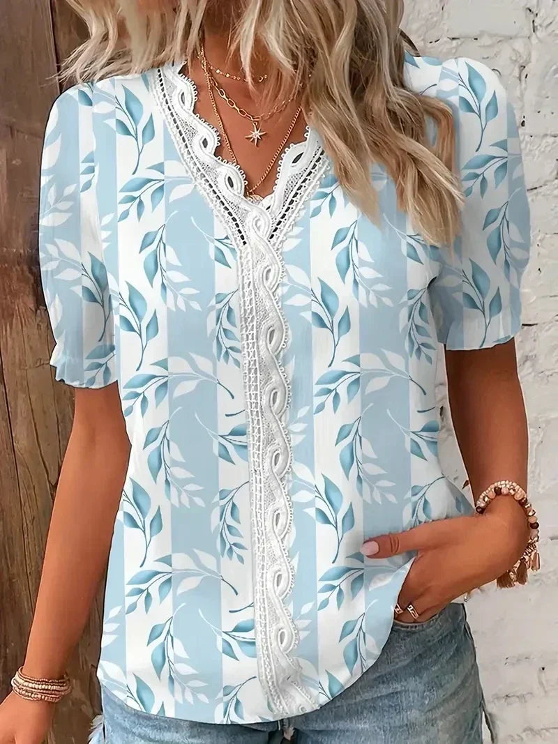 Women's Floral Lace V-Neck Blouse