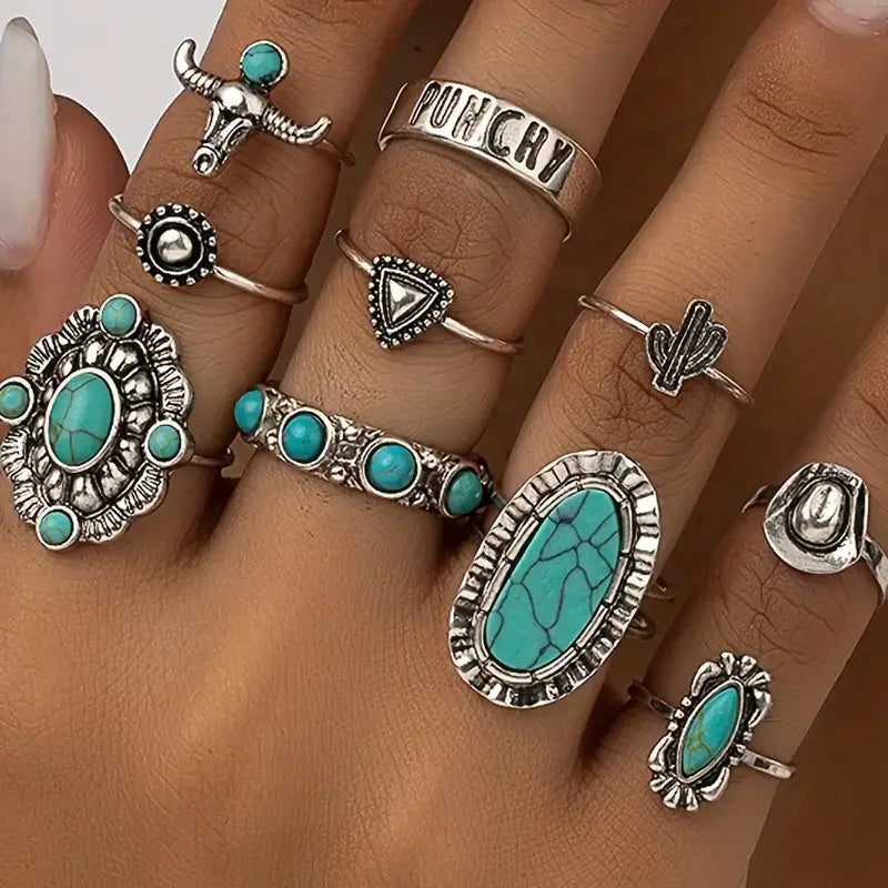 Women's 10-Piece Western Ring Set