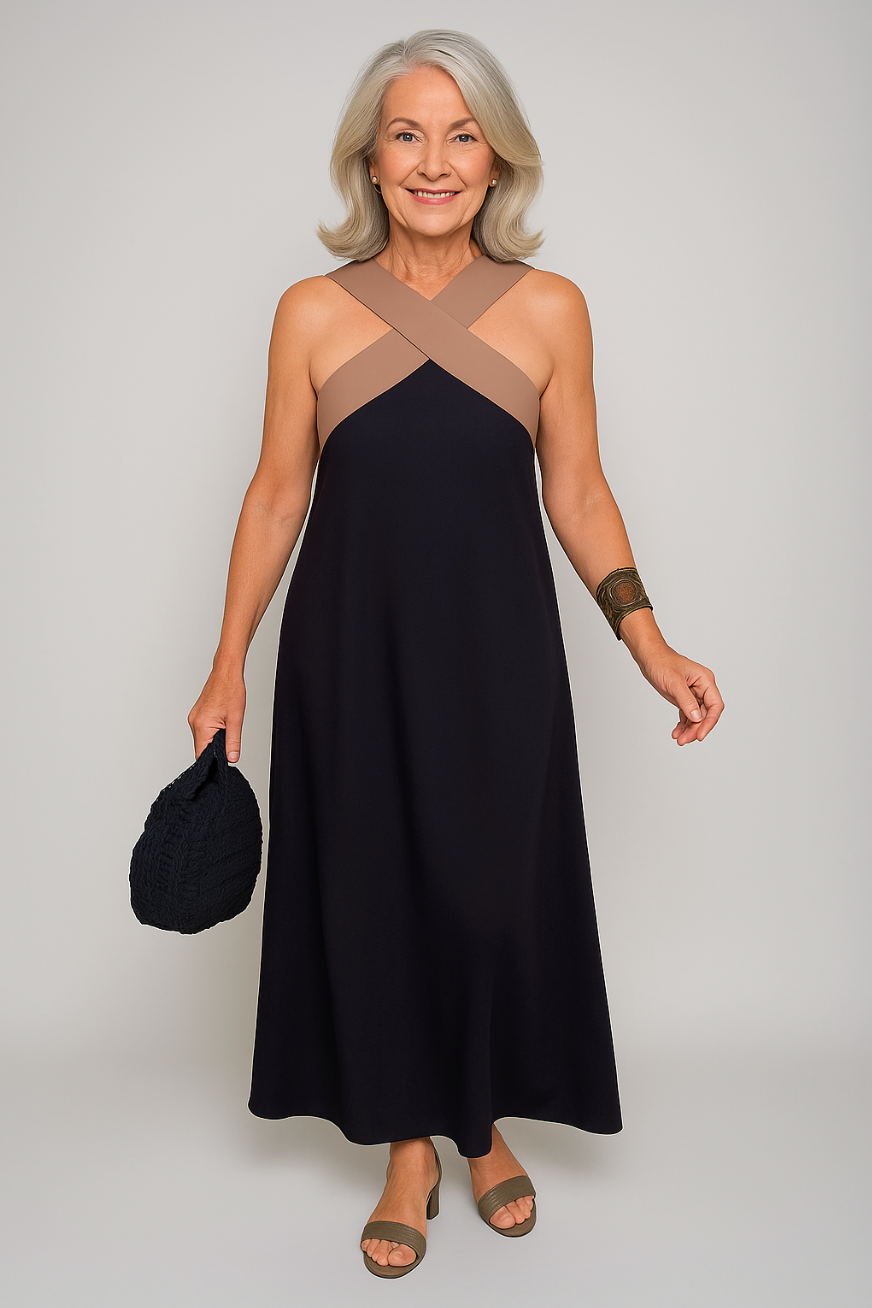 Women's Elegant Cross-Neck Maxi Dress