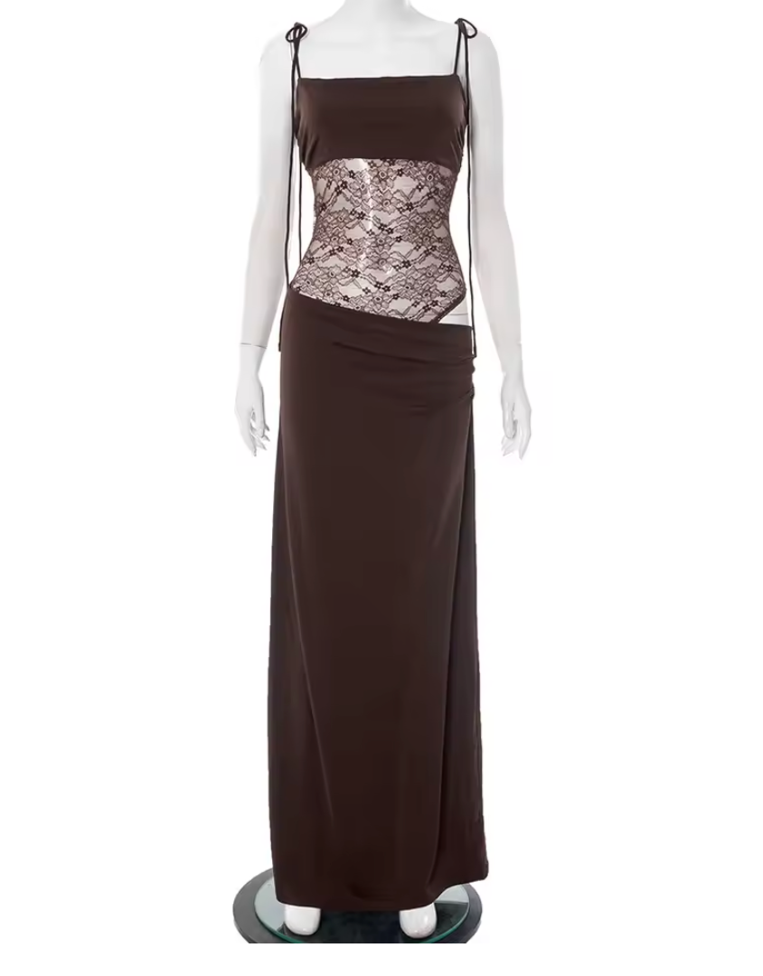 Women's Long Dress with Lace Detail