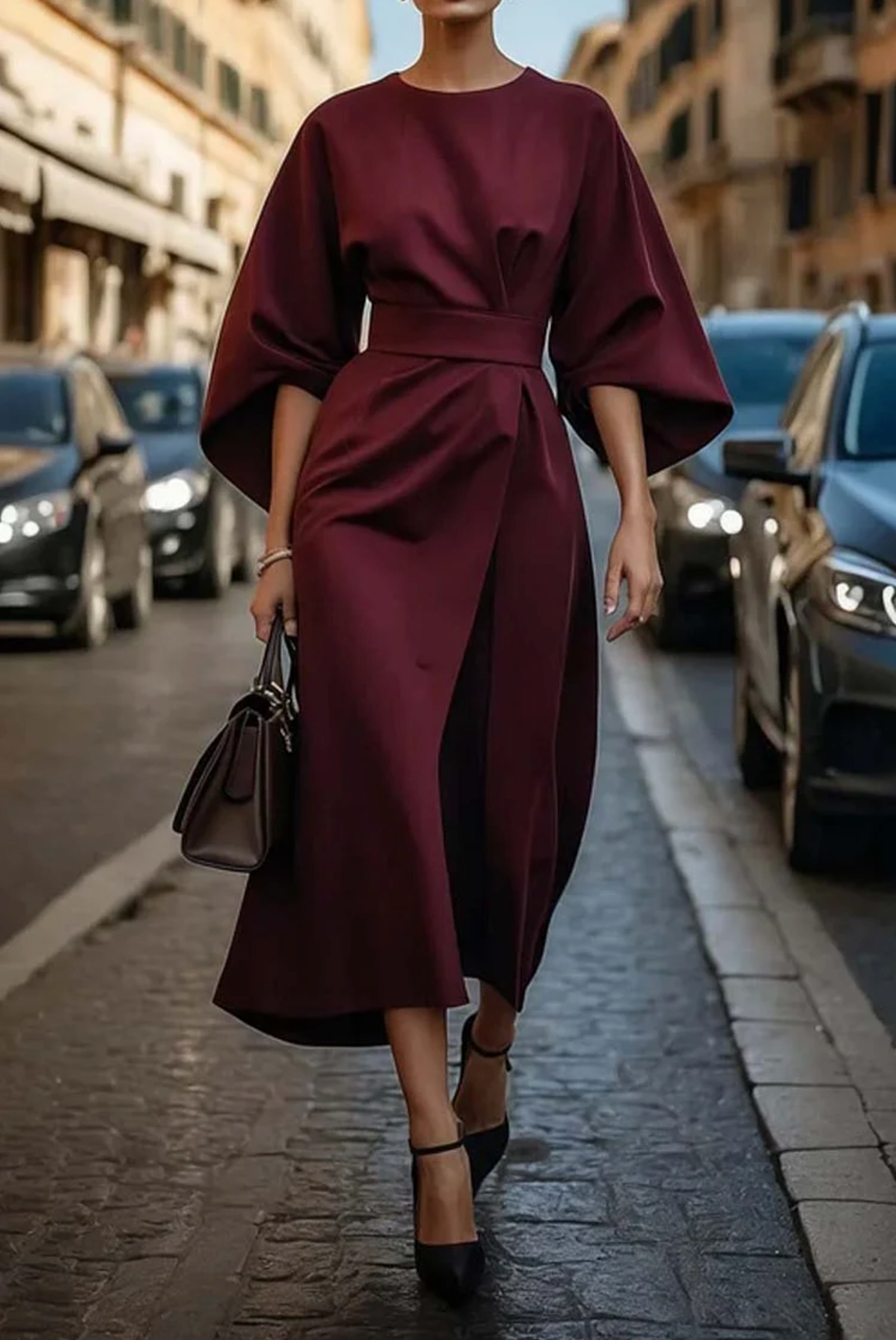 Women's Elegant Dress with Lantern Sleeves