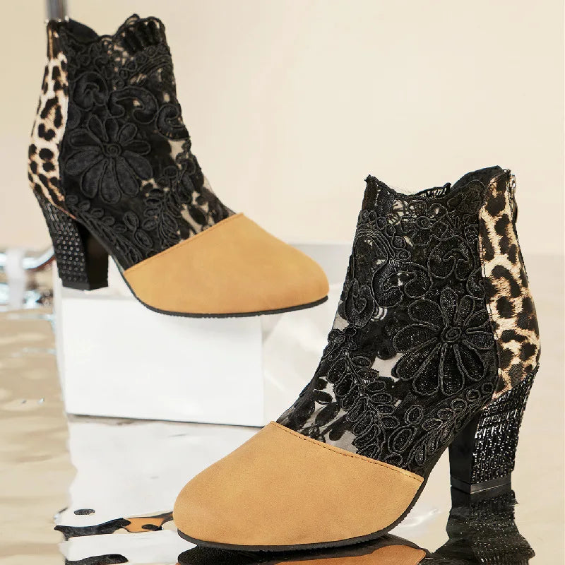 Women's Elegant Lacy High Heels Mesh Boots
