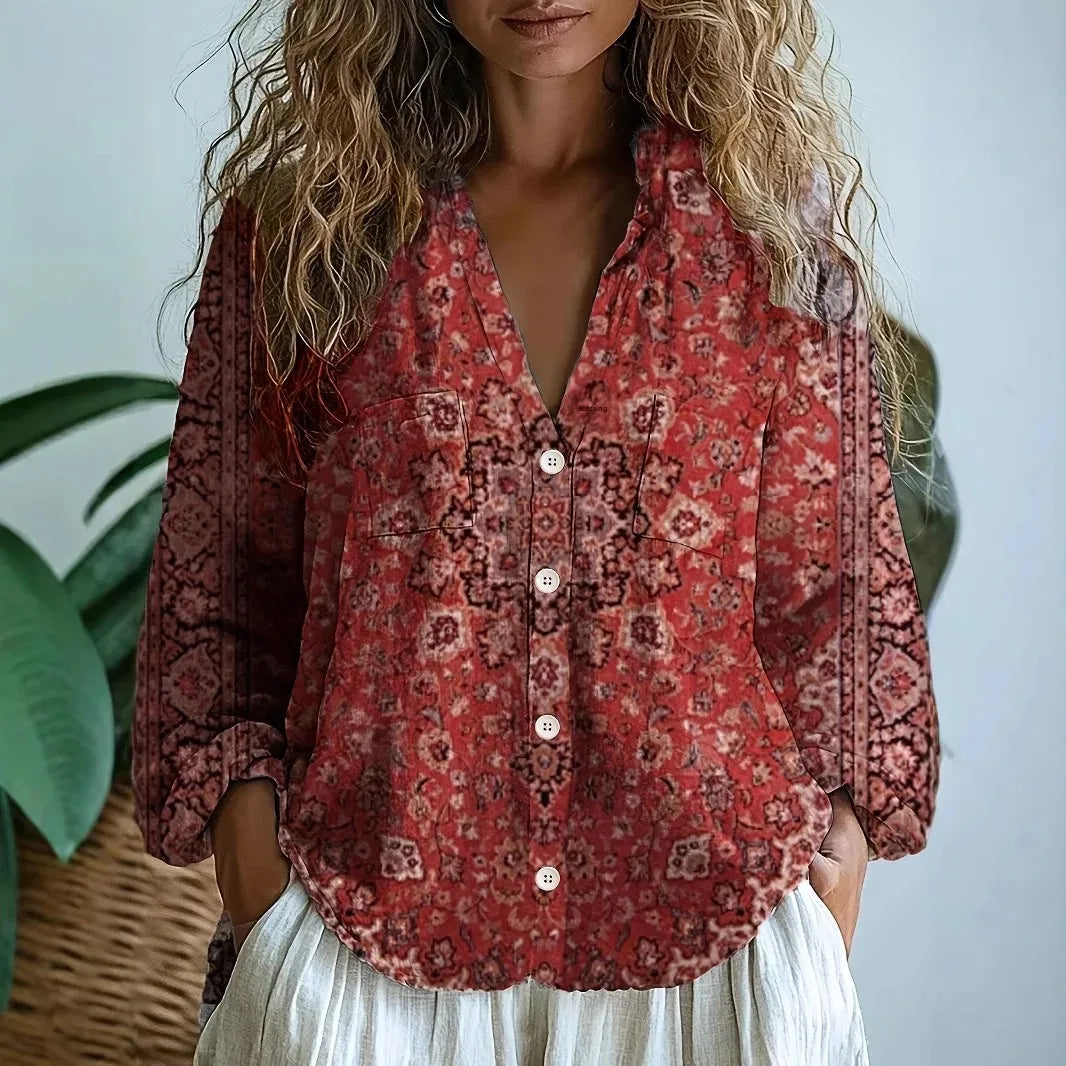 Women's Relaxed Blouse with Nature Print
