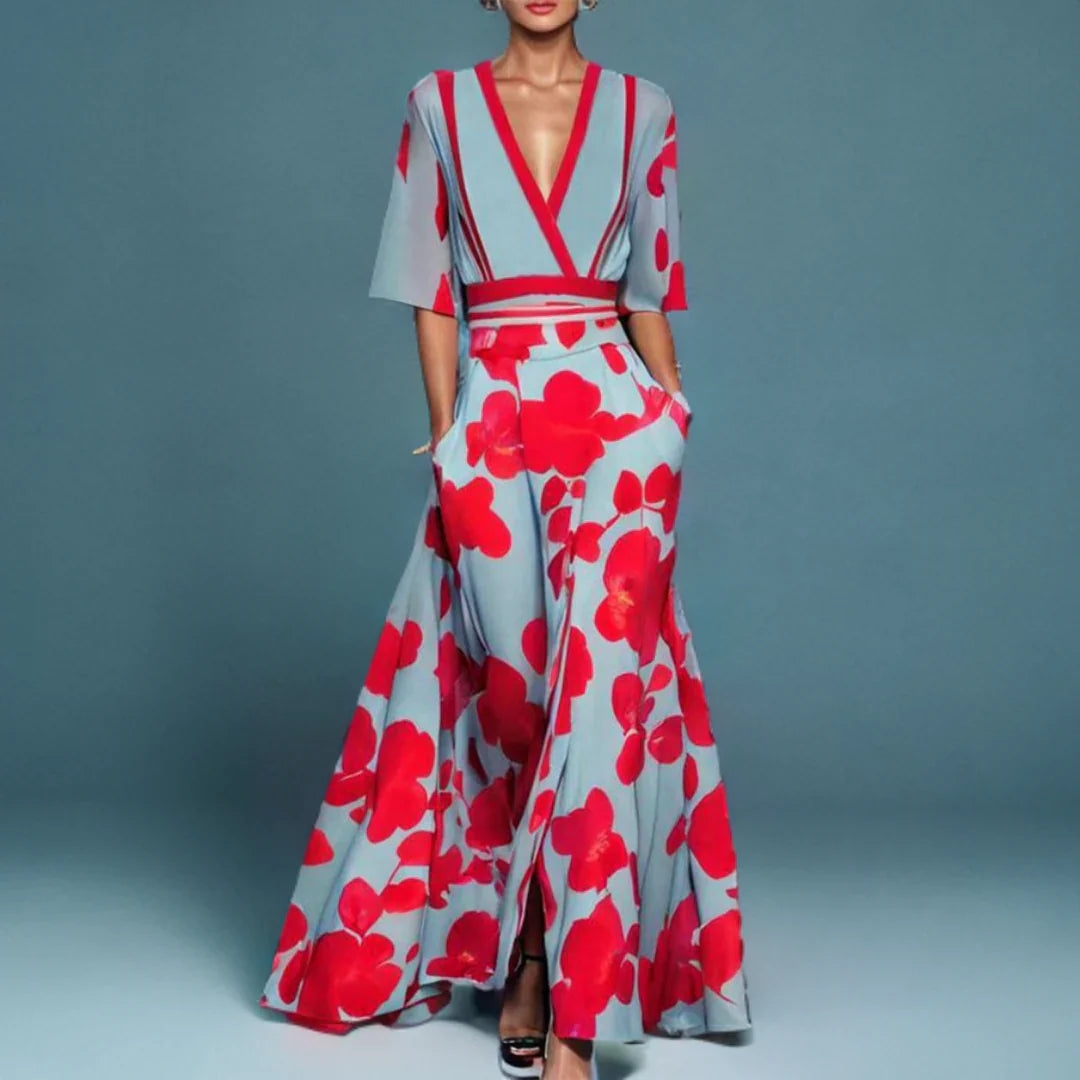 Women's Elegant Maxi Dress with Floral Pattern