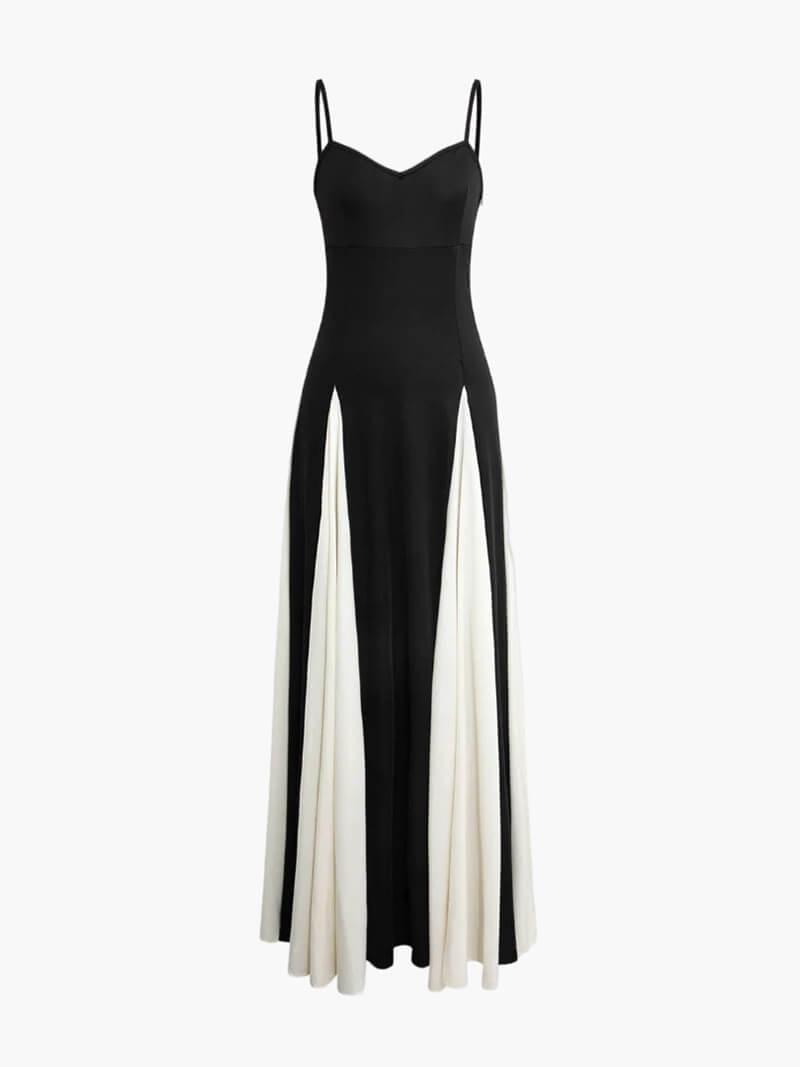 Women's Elegant Black-and-White Maxi Dress