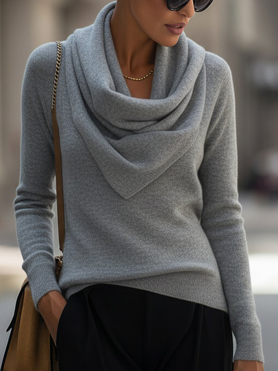 Women's Draped Cowl Neck Long-Sleeve Top