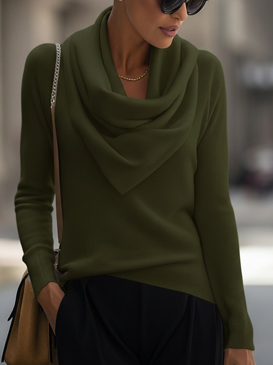 Women's Draped Cowl Neck Long-Sleeve Top