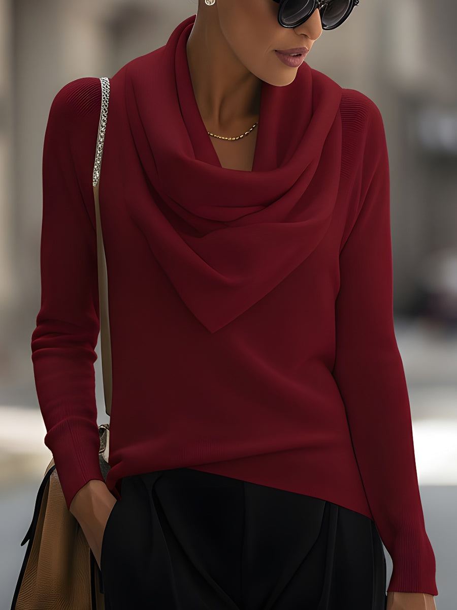 Women's Draped Cowl Neck Long-Sleeve Top