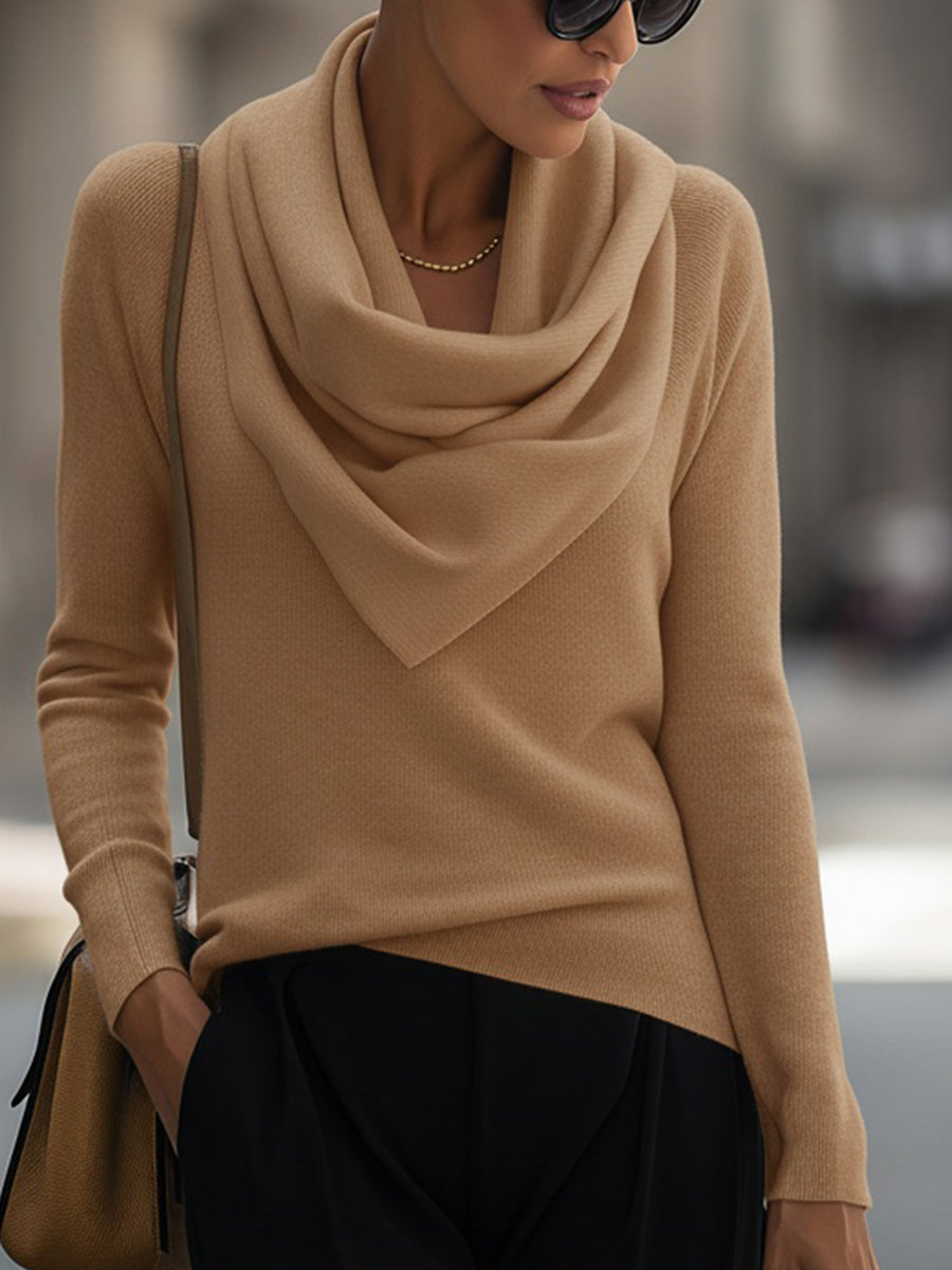 Women's Draped Cowl Neck Long-Sleeve Top