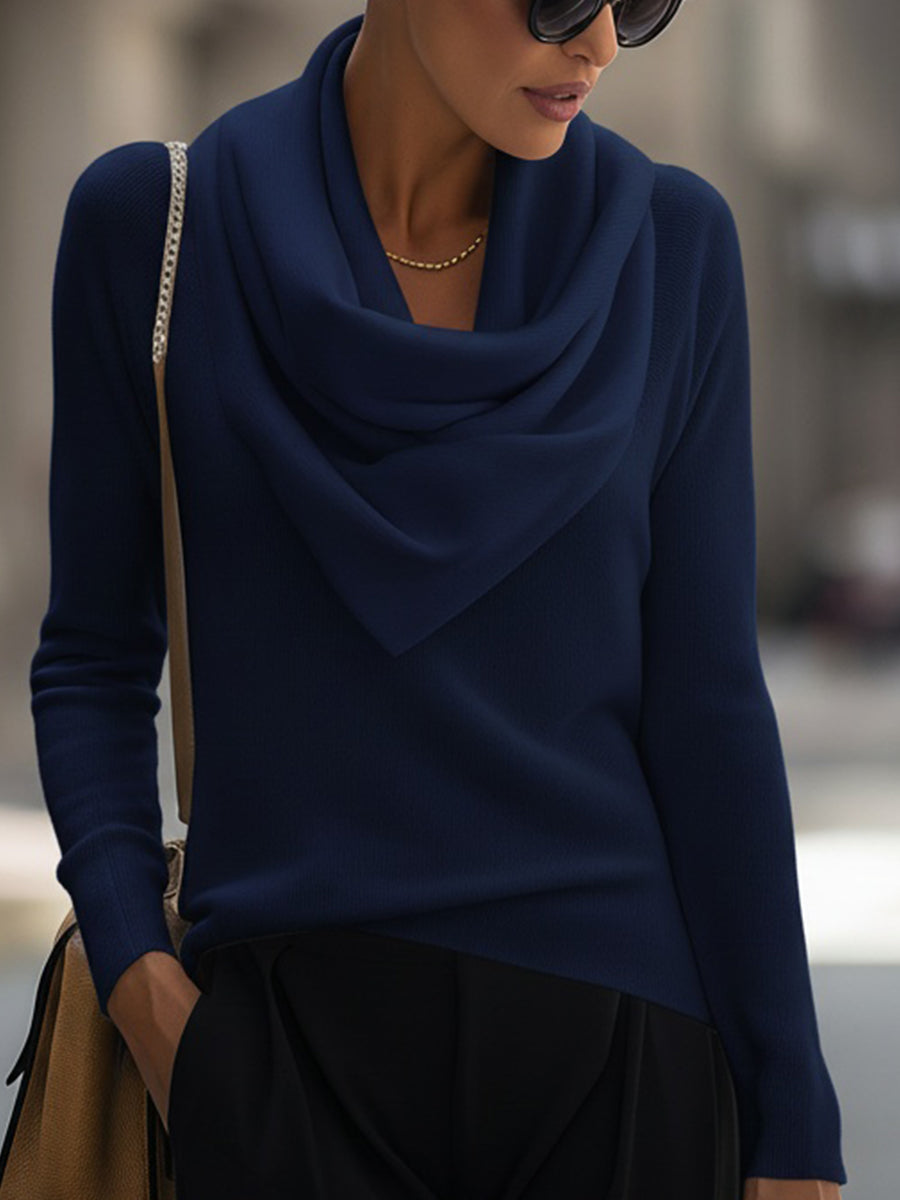 Women's Draped Cowl Neck Long-Sleeve Top