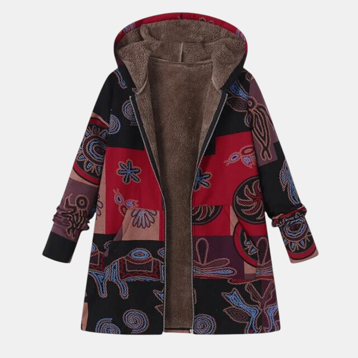 Women's Boho Abstract Patchwork Hoodie Coat