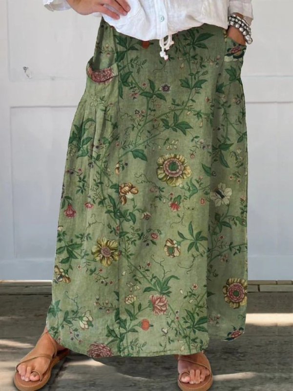 Women's Retro Art Print Pocket Skirt