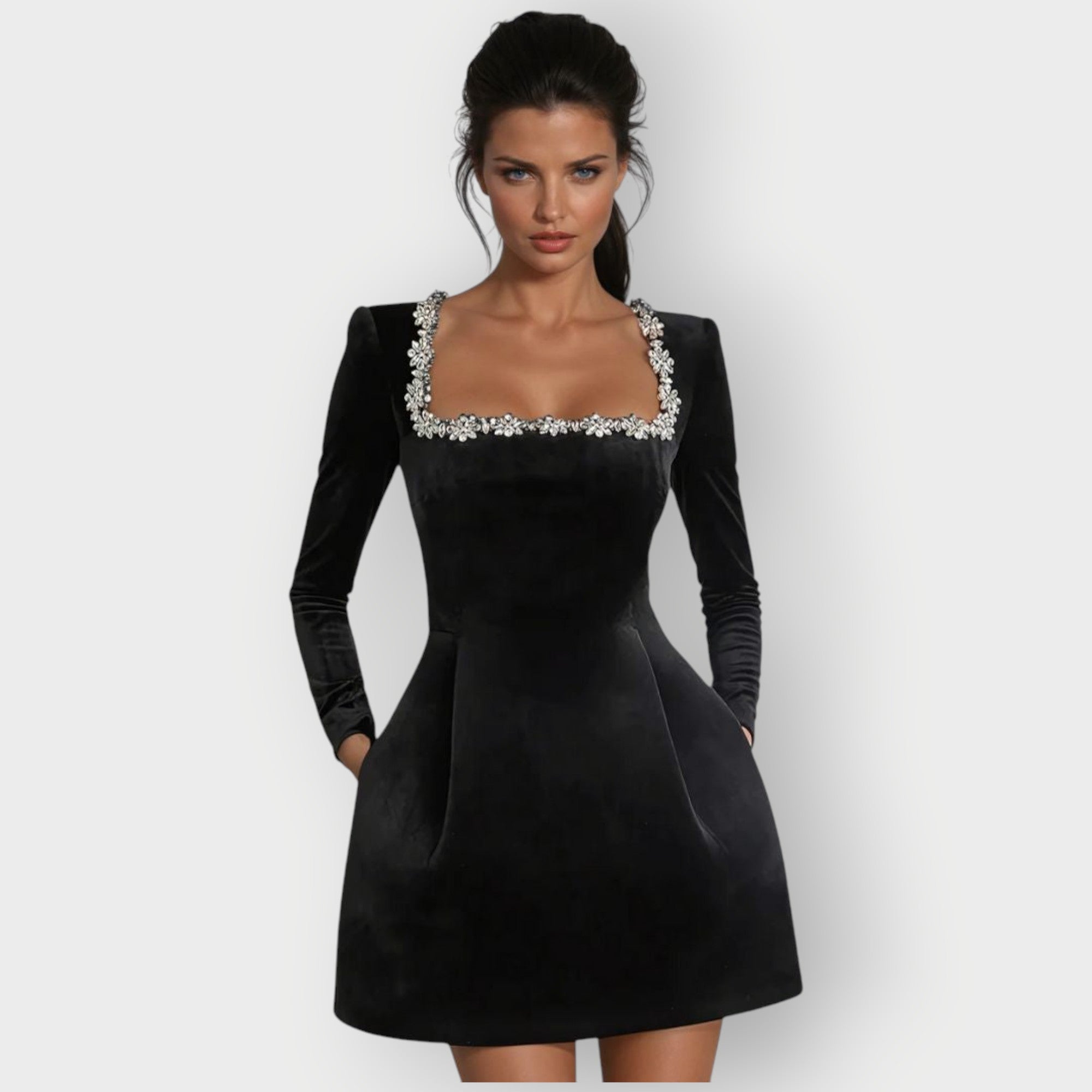 Women's Velvet Square-Neck Mini Dress