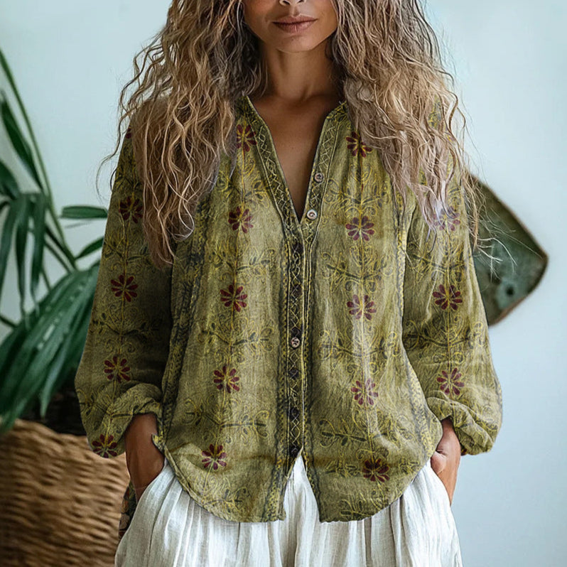 Women's Relaxed Blouse with Nature Print