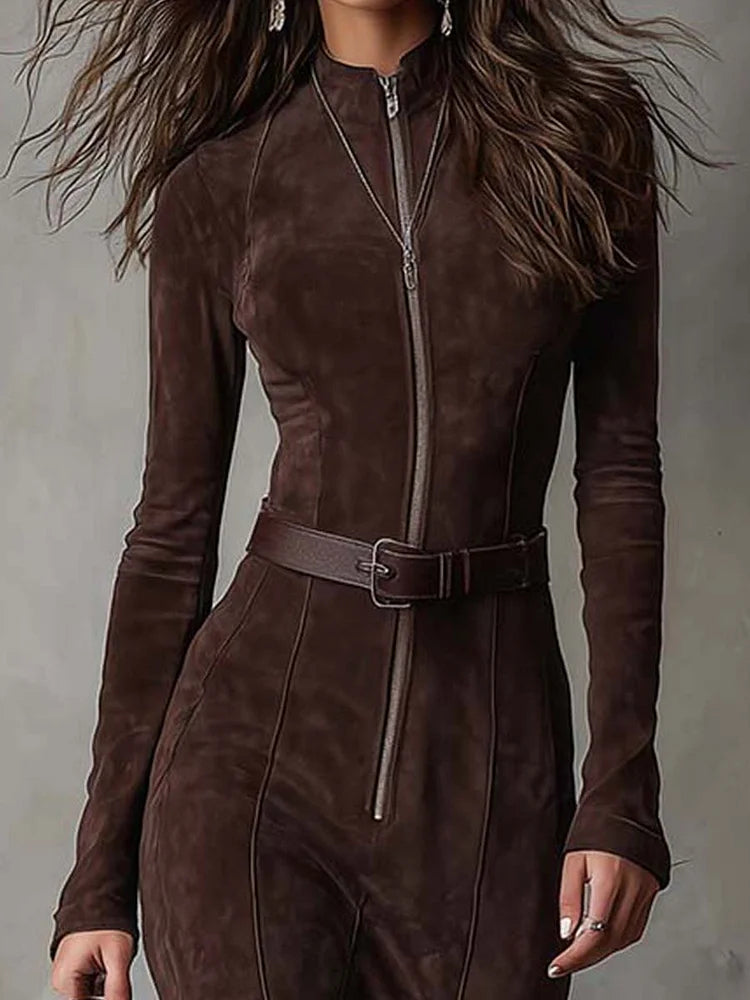 Women's Chic Long Suede-Effect Dress