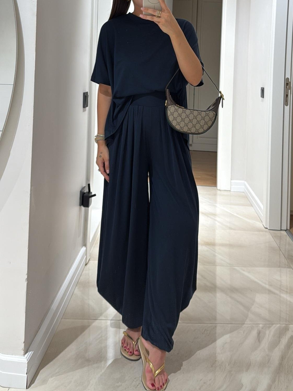Women's Casual Top & Wide-Leg Pants Set