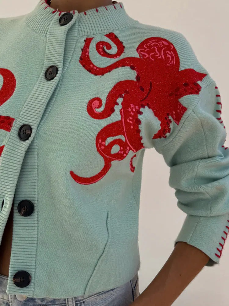 Women's Fun Octopus Pattern Cardigan